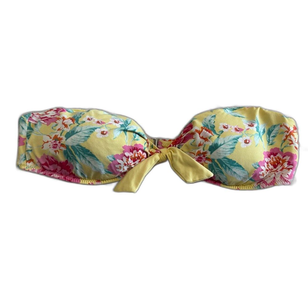 Abercrombie and Fitch Strapless Yellow Floral Bikini Top Women's Sz Large